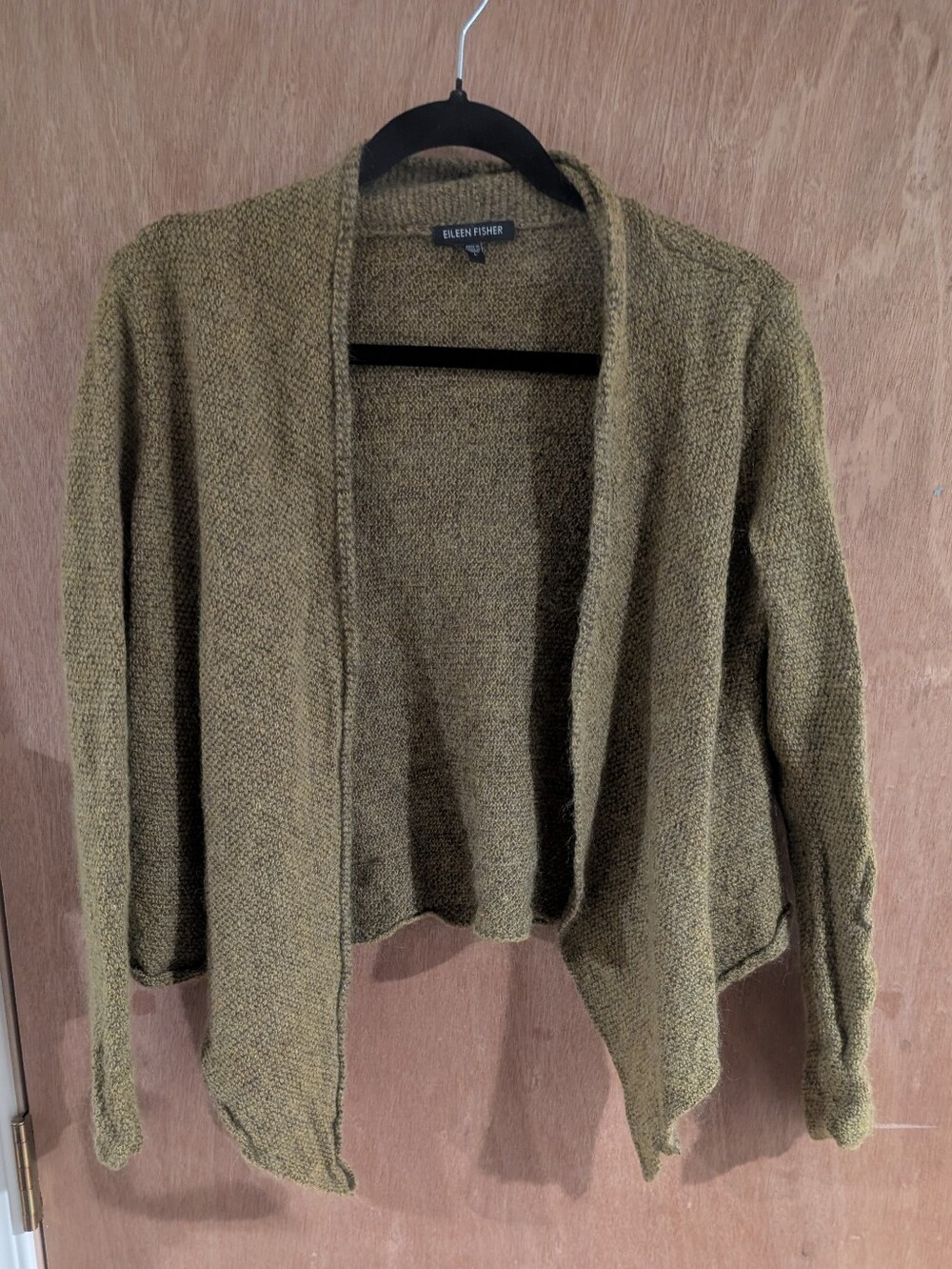 Eileen Fisher Olive Green Open-Front Textured Cardigan